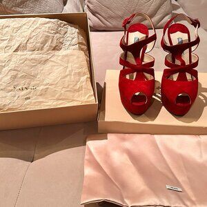 Authentic Prada T-Strap Red Pumps - Size 10 | IT 40 ( Small Fit, More Like 9 )